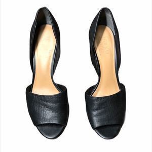 Franco Sarto Black Leather Peep Toe Heels